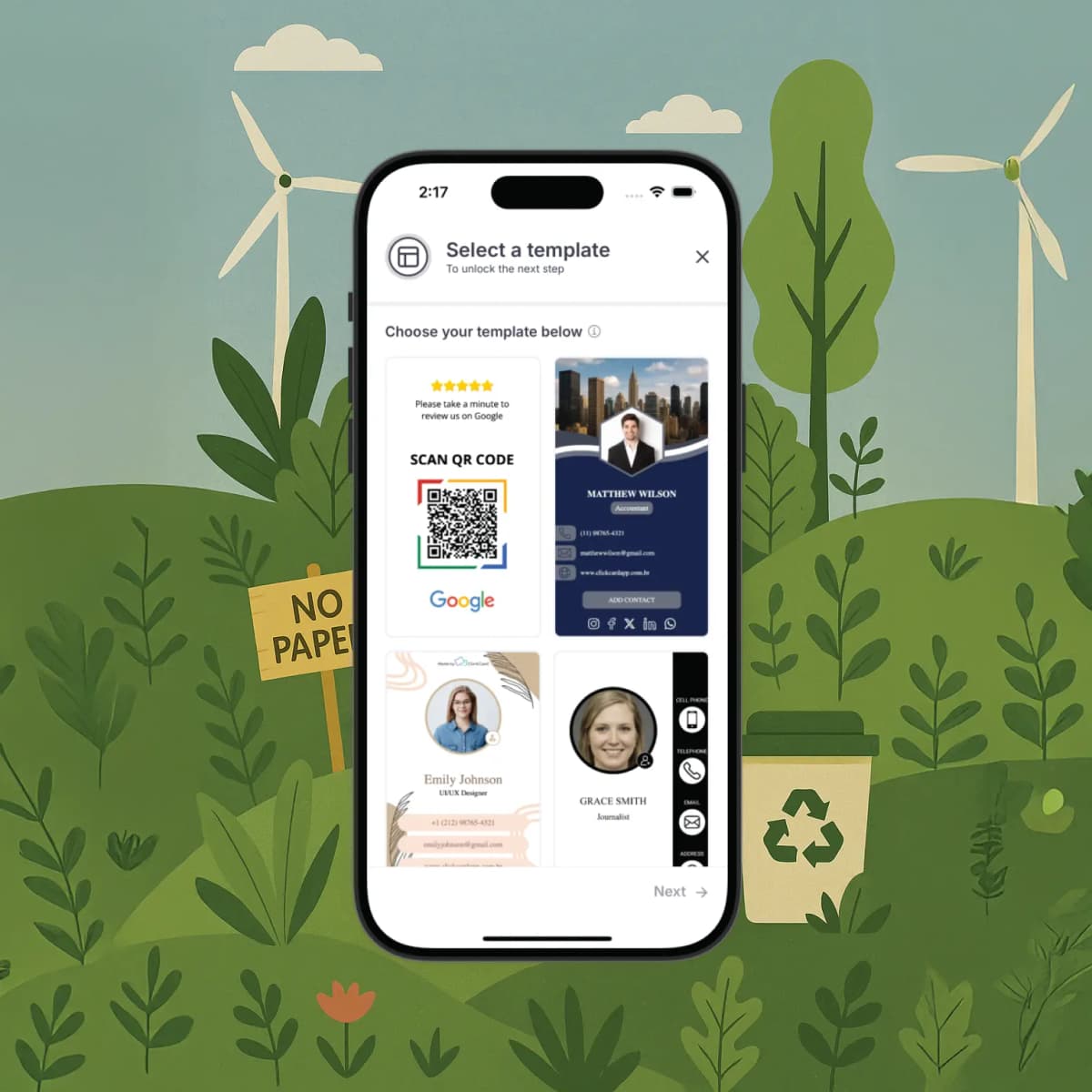 Sustainable digital business cards