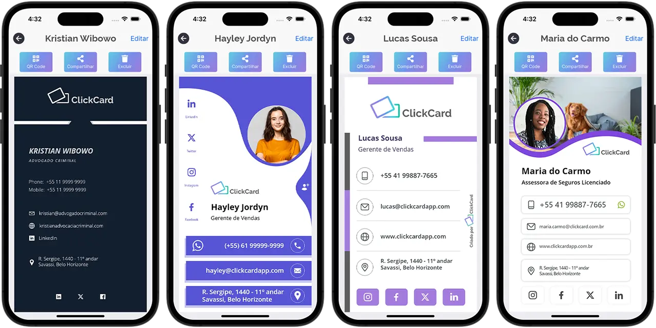 Digital business card templates from the ClickCard app