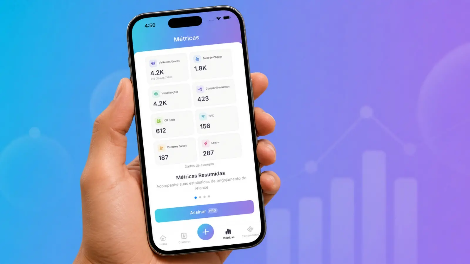 Mobile screen with ClickCard metrics